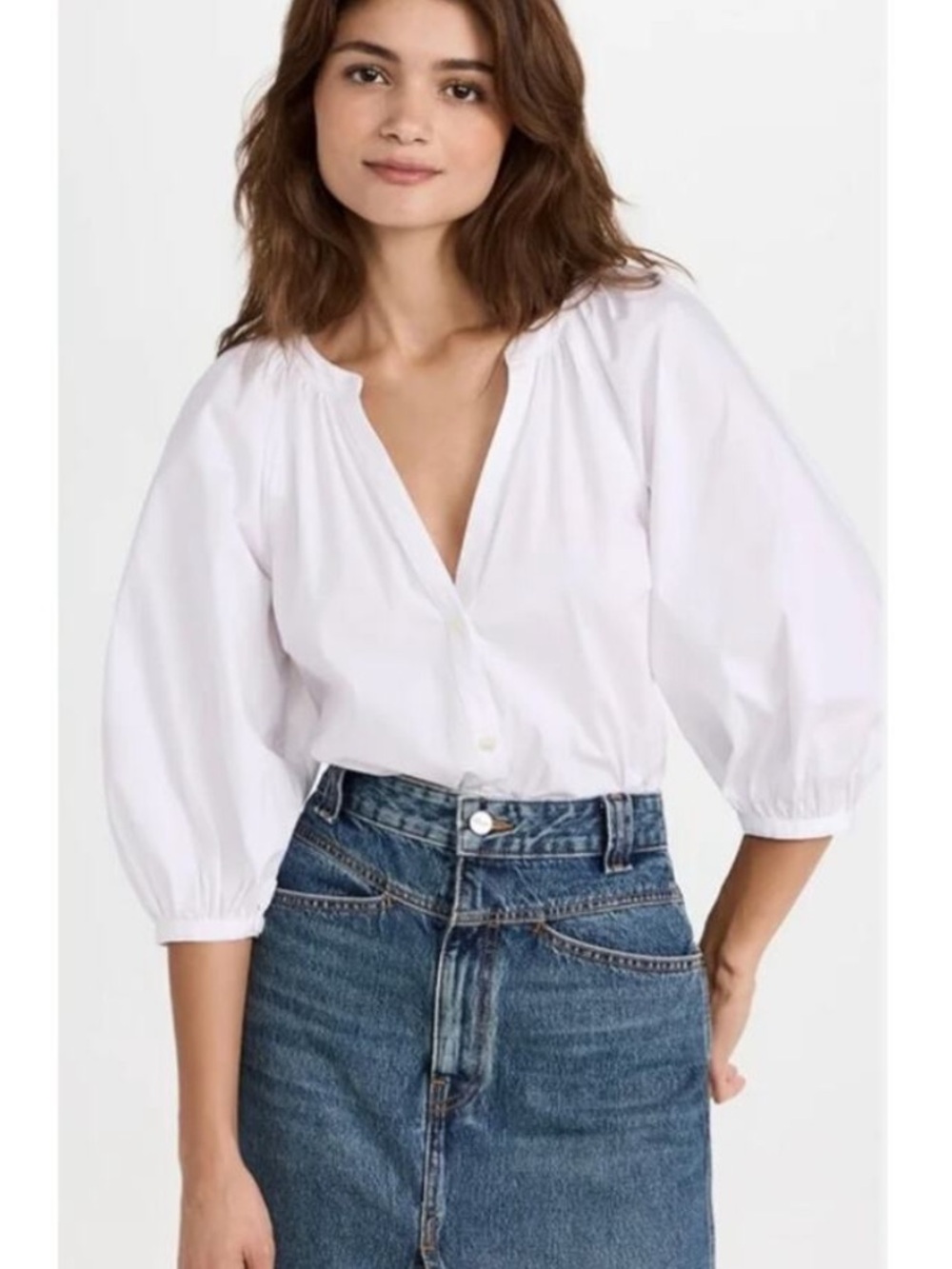 Staud Dill Blouse Stretch Cotton Poplin Button Front White Size XS - Picture 11 of 11